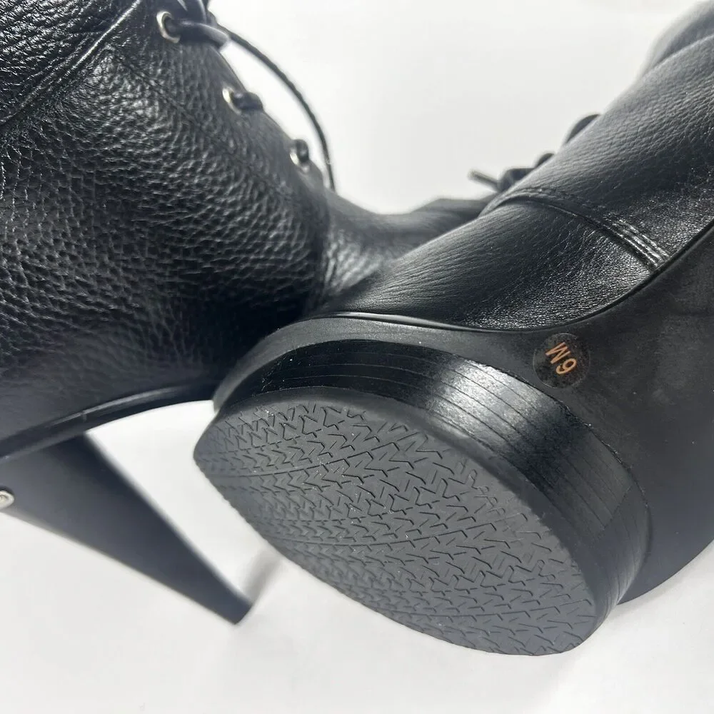 Michael Kors Women's Size 6M Black Leather Peep Toe Lace Up Booties Heels Shoe - Picture 6 of 9